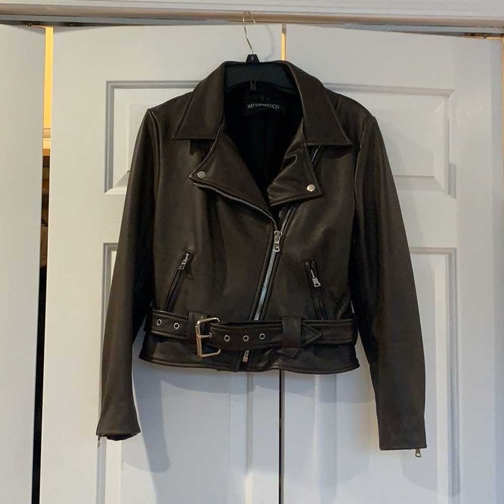 reformation trident brown leather jacket - image 8