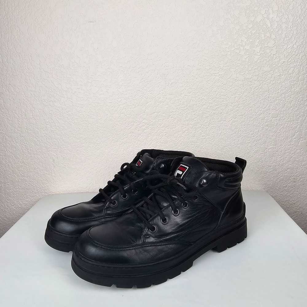 *RARE* Vtg 90s-2000s FILA Low Boots/ Black Leathe… - image 1