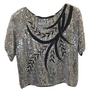 J. L. B. Women's Vintage Silver Sequin Silk Blouse