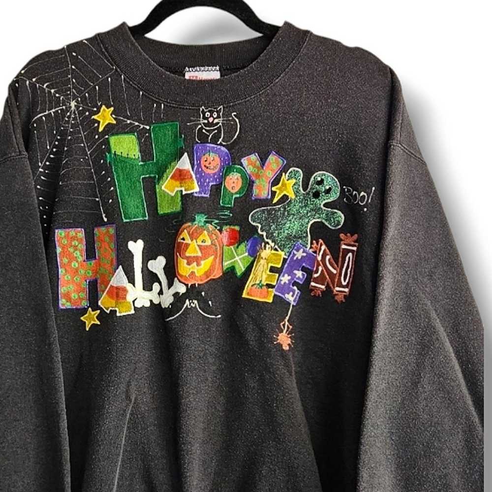 Vintage 90s Gray Handmade Happy Halloween Themed … - image 2