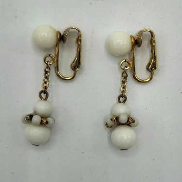 Earrings Drop Vintage Marvella Lever Back White B… - image 1