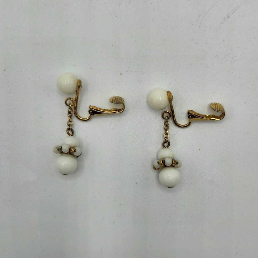 Earrings Drop Vintage Marvella Lever Back White B… - image 2