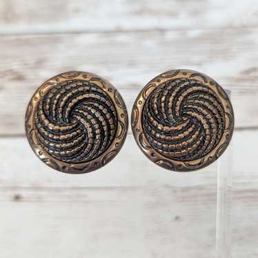 Vintage Clip On Earrings Large Statement Bronze T… - image 1