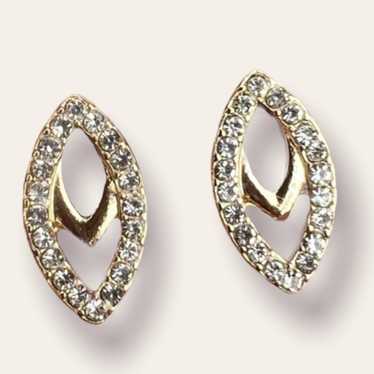 Vintage Earrings Gold Tone Crystal Rhinestone Marq