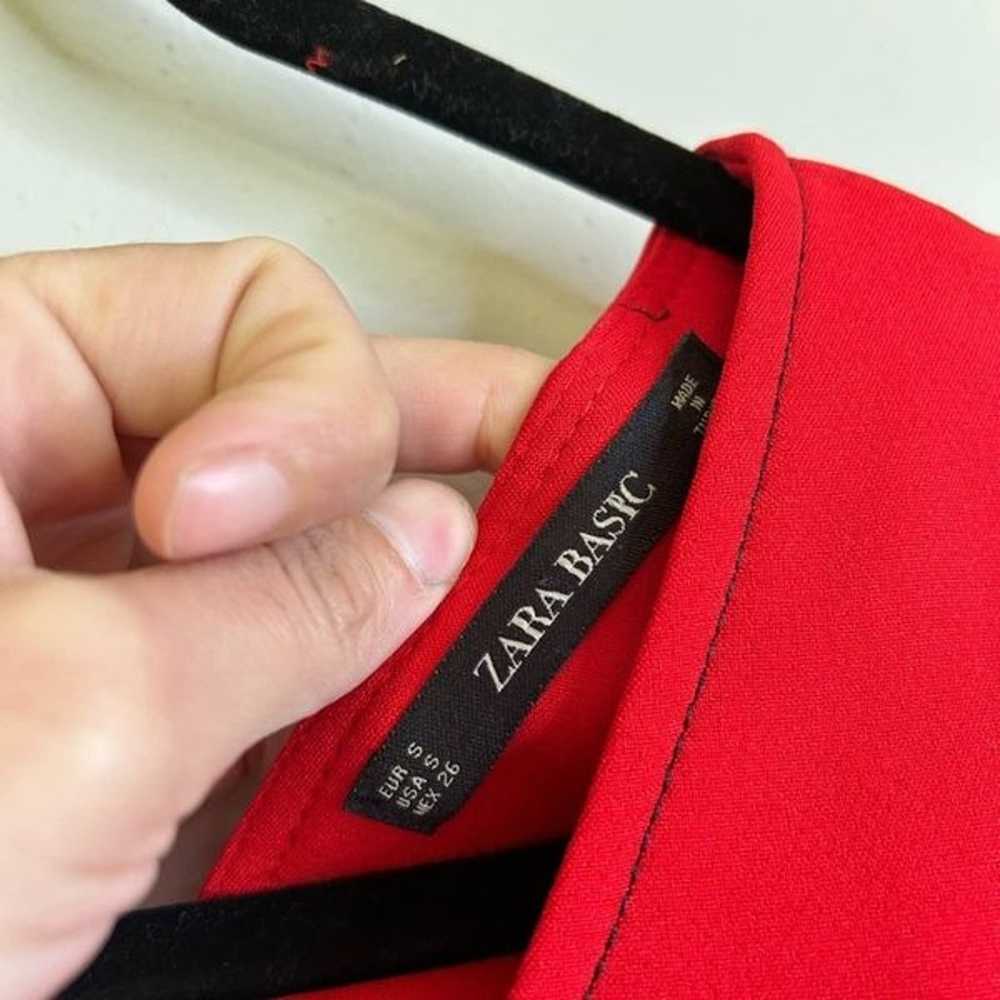 Zara red contrasting topstitching midi v neckline… - image 12
