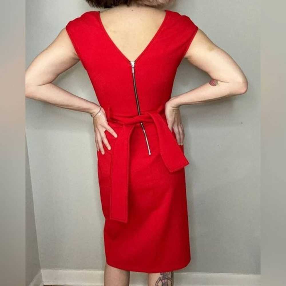 Zara red contrasting topstitching midi v neckline… - image 2