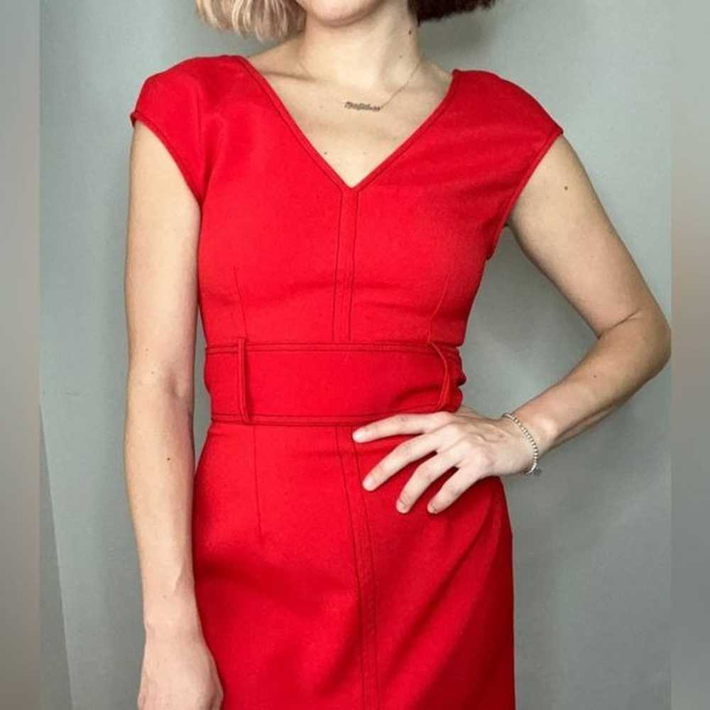 Zara red contrasting topstitching midi v neckline… - image 3