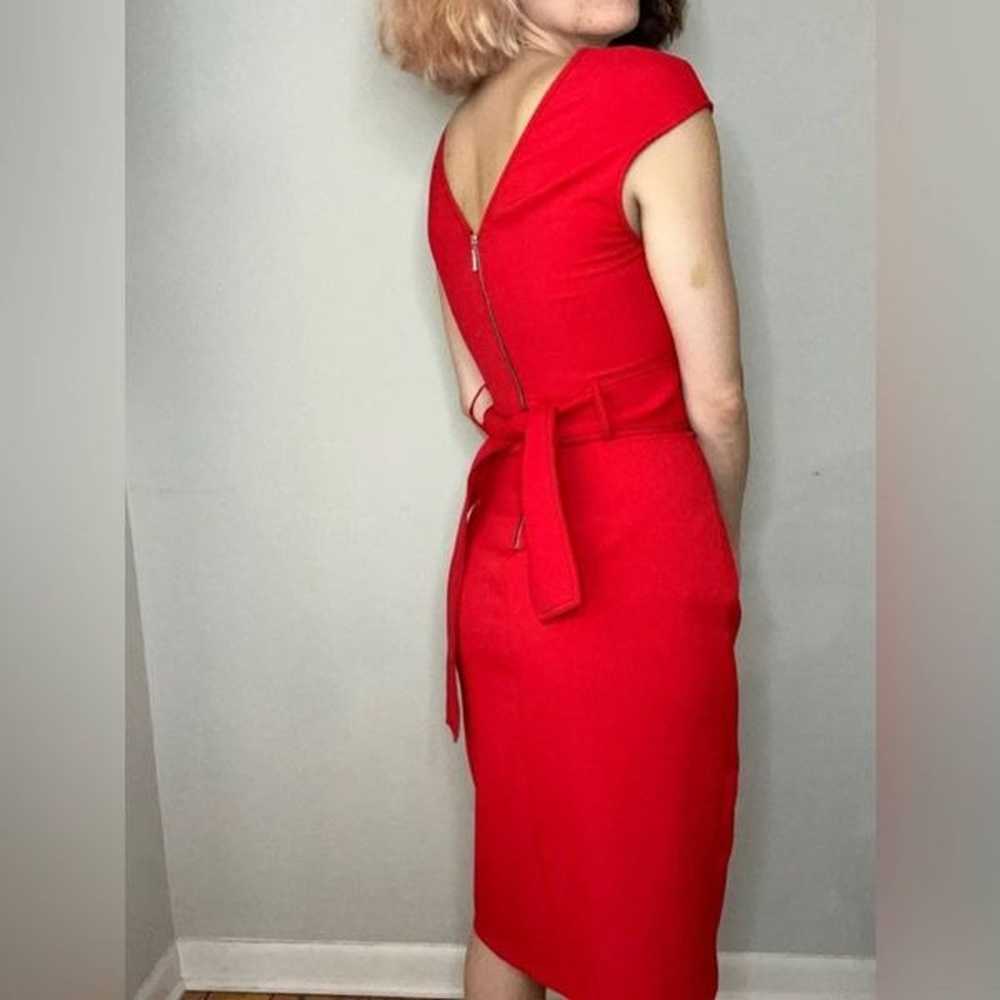 Zara red contrasting topstitching midi v neckline… - image 4