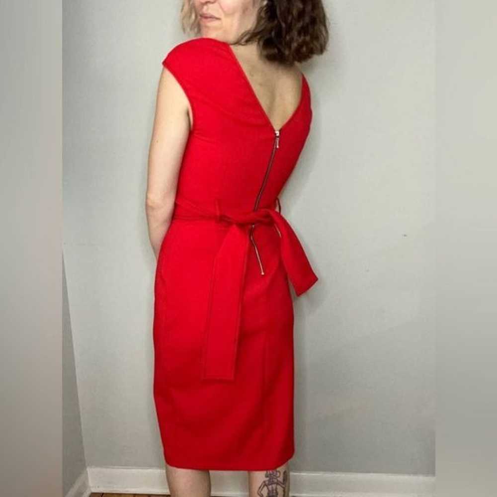 Zara red contrasting topstitching midi v neckline… - image 5