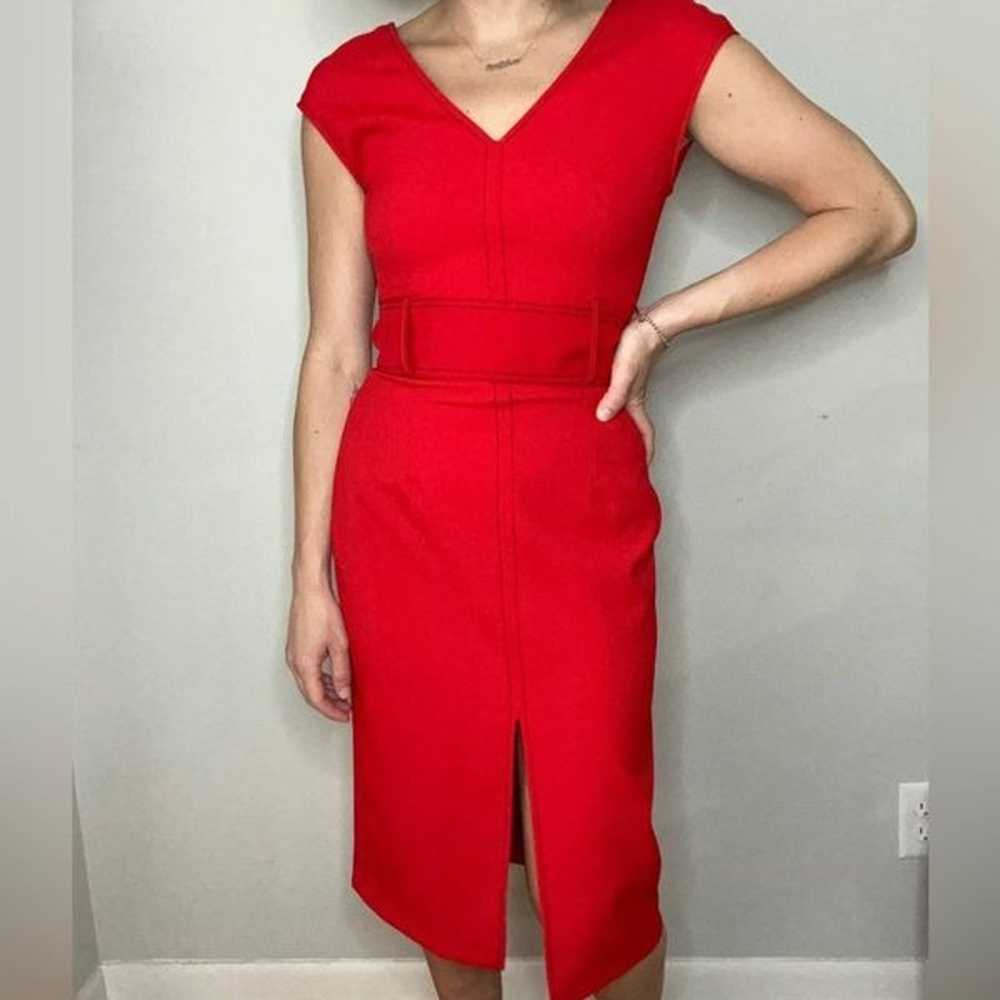 Zara red contrasting topstitching midi v neckline… - image 7