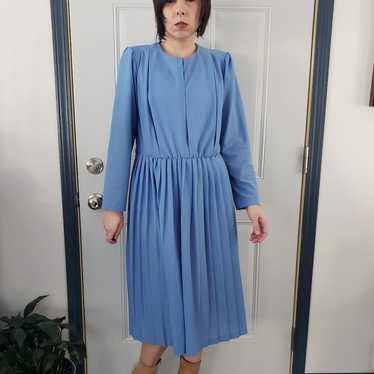 70s/80s Blue Pleated aling Sleeve Day Dress - image 1