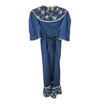Vintage Blue Dress with Floral & Lace Trim - image 1