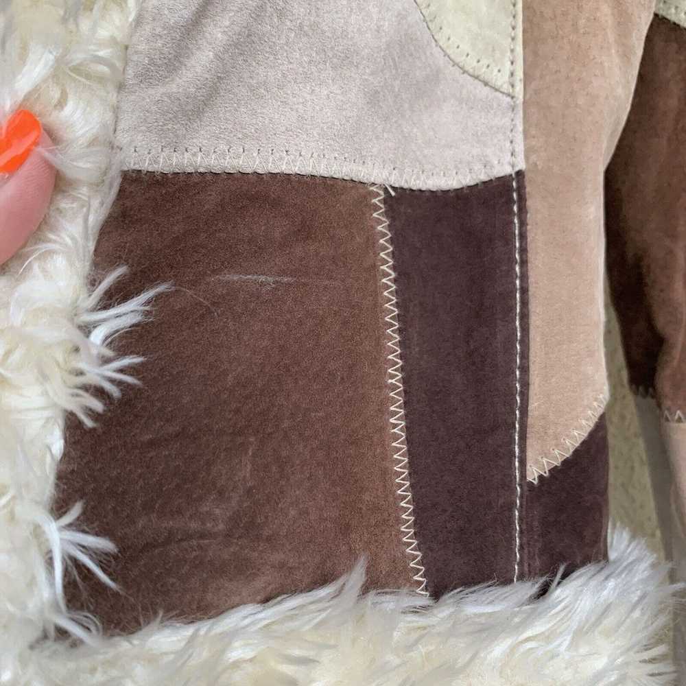 VTG Leather Suede Fur Trim Patchwork Coat Jacket … - image 5