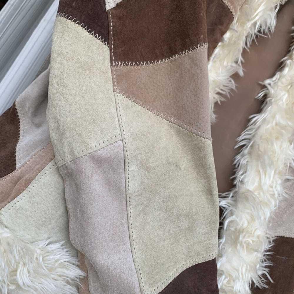 VTG Leather Suede Fur Trim Patchwork Coat Jacket … - image 6