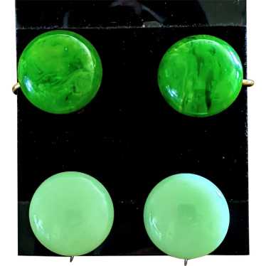 Glass earrings 2 pair Jadeite faux jade Japan