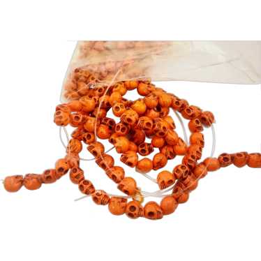 Vintage Howlite Skull Orange Beads (A4312)