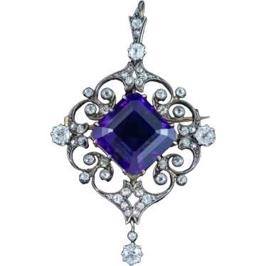 Antique Victorian Amethyst Diamond Pendant 12ct A… - image 1