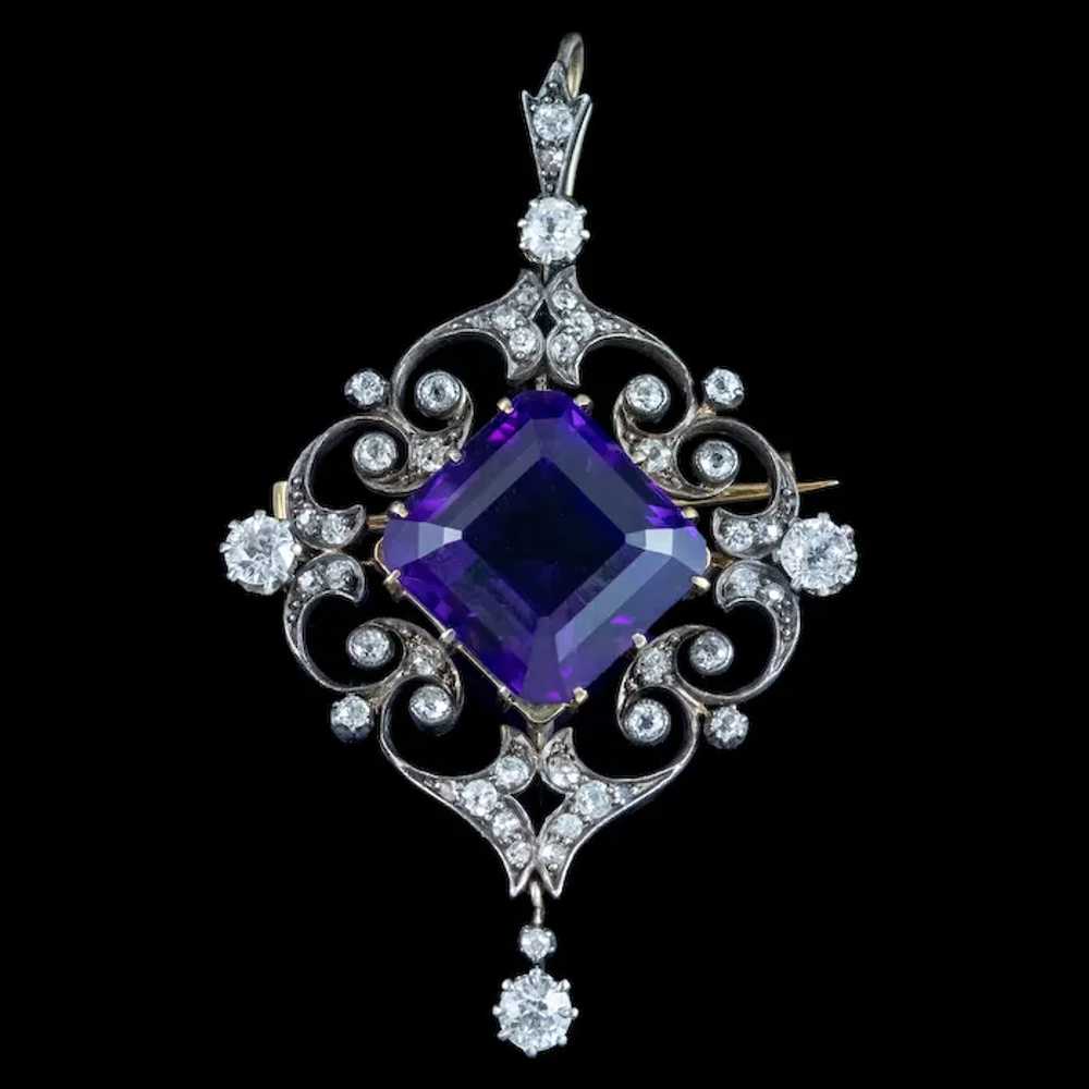Antique Victorian Amethyst Diamond Pendant 12ct A… - image 2