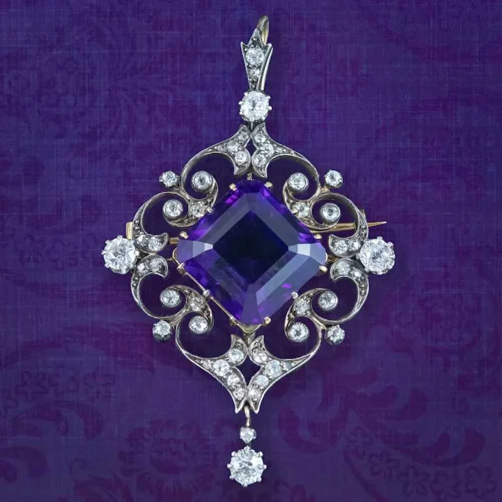 Antique Victorian Amethyst Diamond Pendant 12ct A… - image 3
