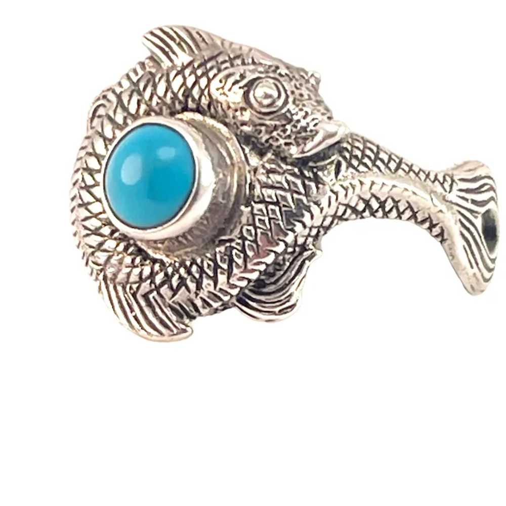 Turquoise Round Cabochon Fish Ring Sterling 925 1… - image 2