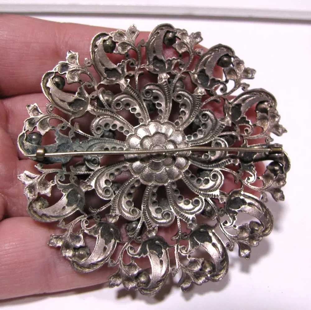 1930's Unsigned Czech Filigree Red Rhinestone Bro… - image 2