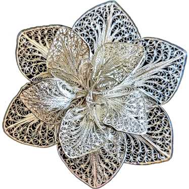 Flower or Poinsettia Large Sterling silver Brooch 