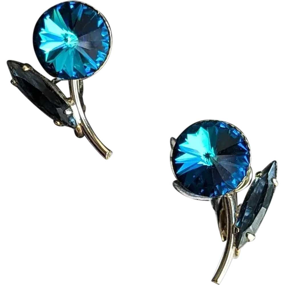 Royal Blue Rivioli Rhinestone Earrings - image 1