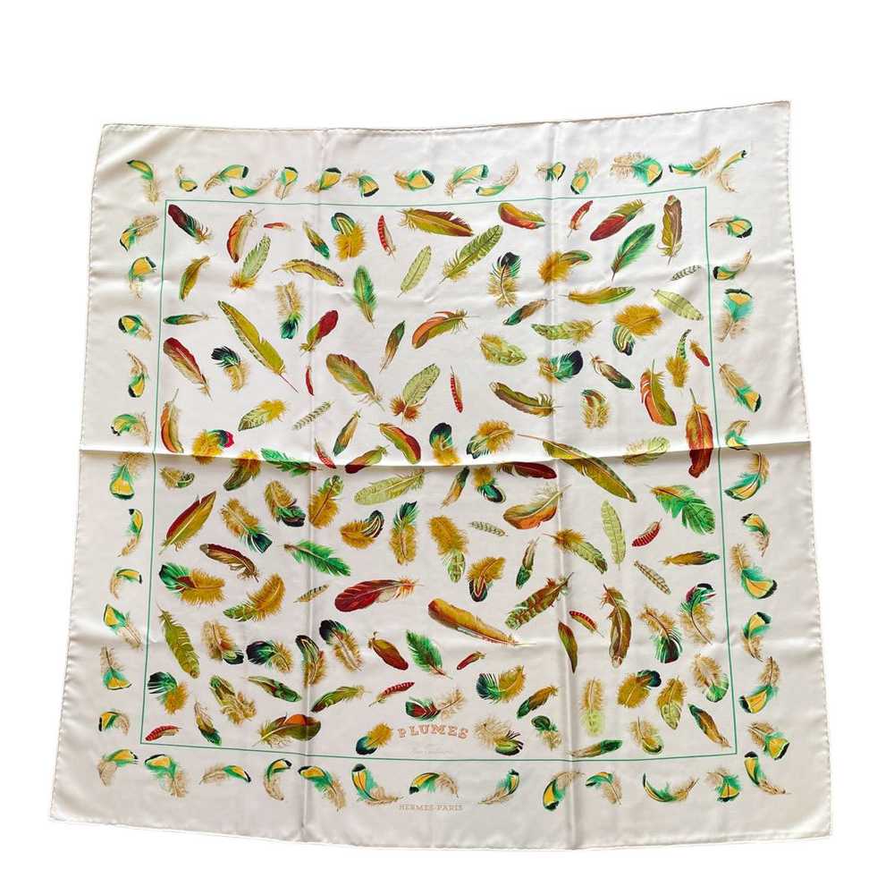 HERMES Scarf Carre 90 PLUMES Silk White Multicolor - image 1
