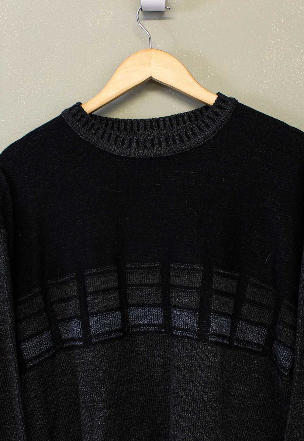 Vintage Knit Jumper Black With Patterns - image 2