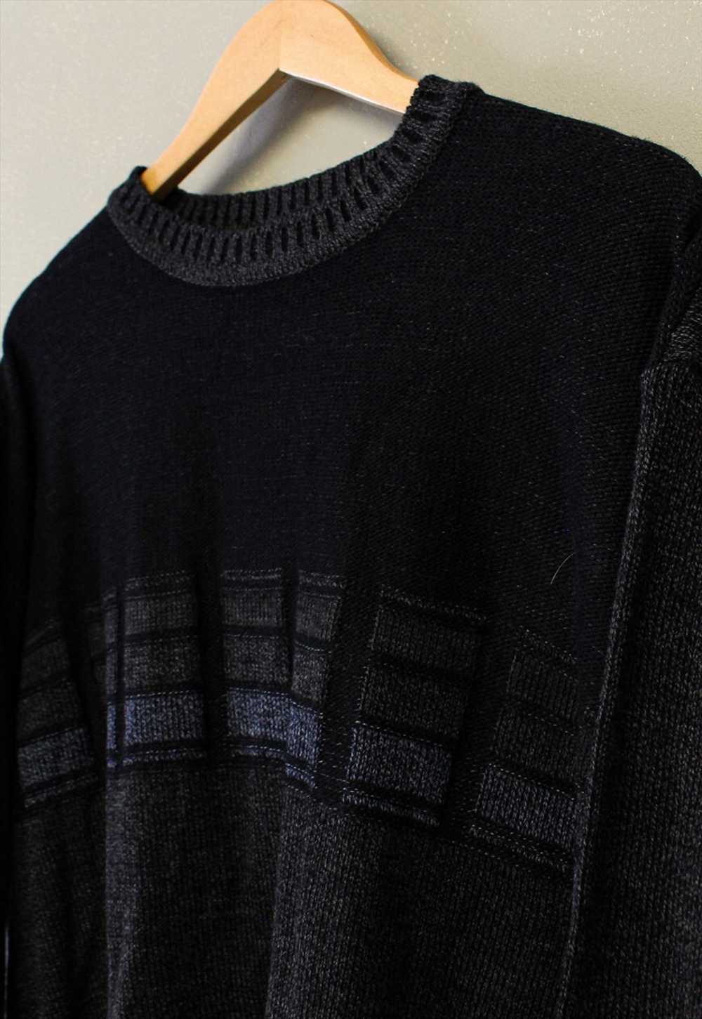 Vintage Knit Jumper Black With Patterns - image 3