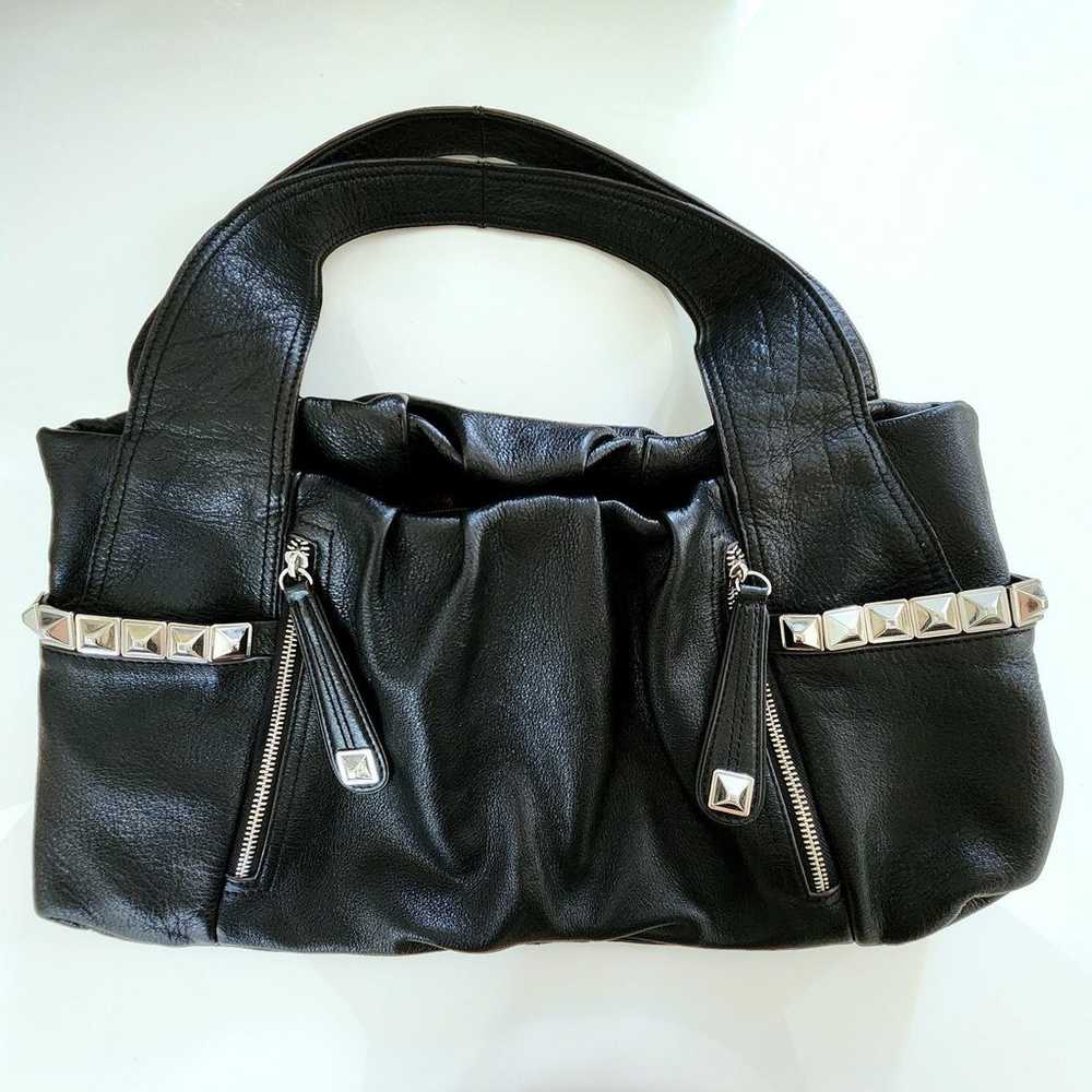 B. Makowsky Black Leather Studded Bag - image 1