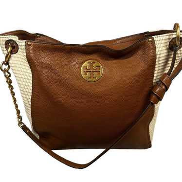 Tory Burch Leather and Straw Everly Hobo - image 1