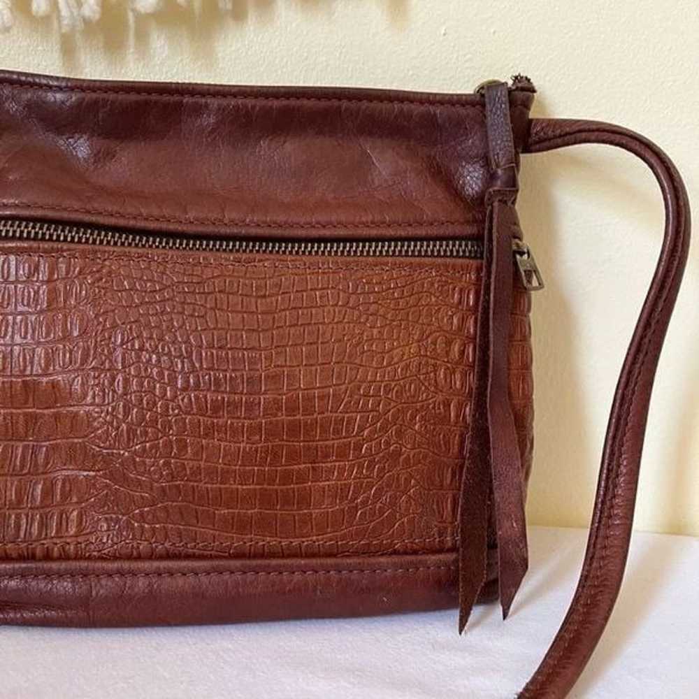 Vintage 70s Embossed Brown Leather Crossbody Bag … - image 7
