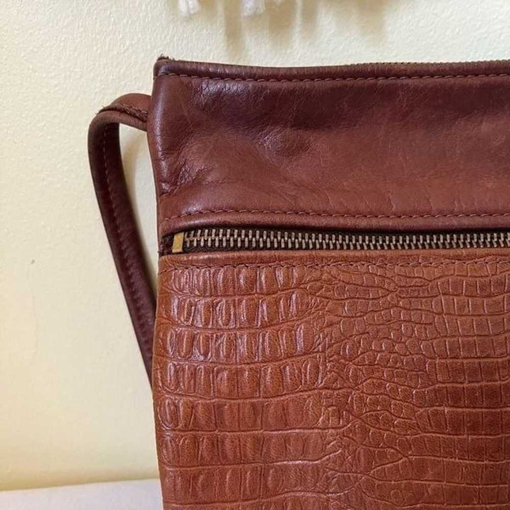 Vintage 70s Embossed Brown Leather Crossbody Bag … - image 8