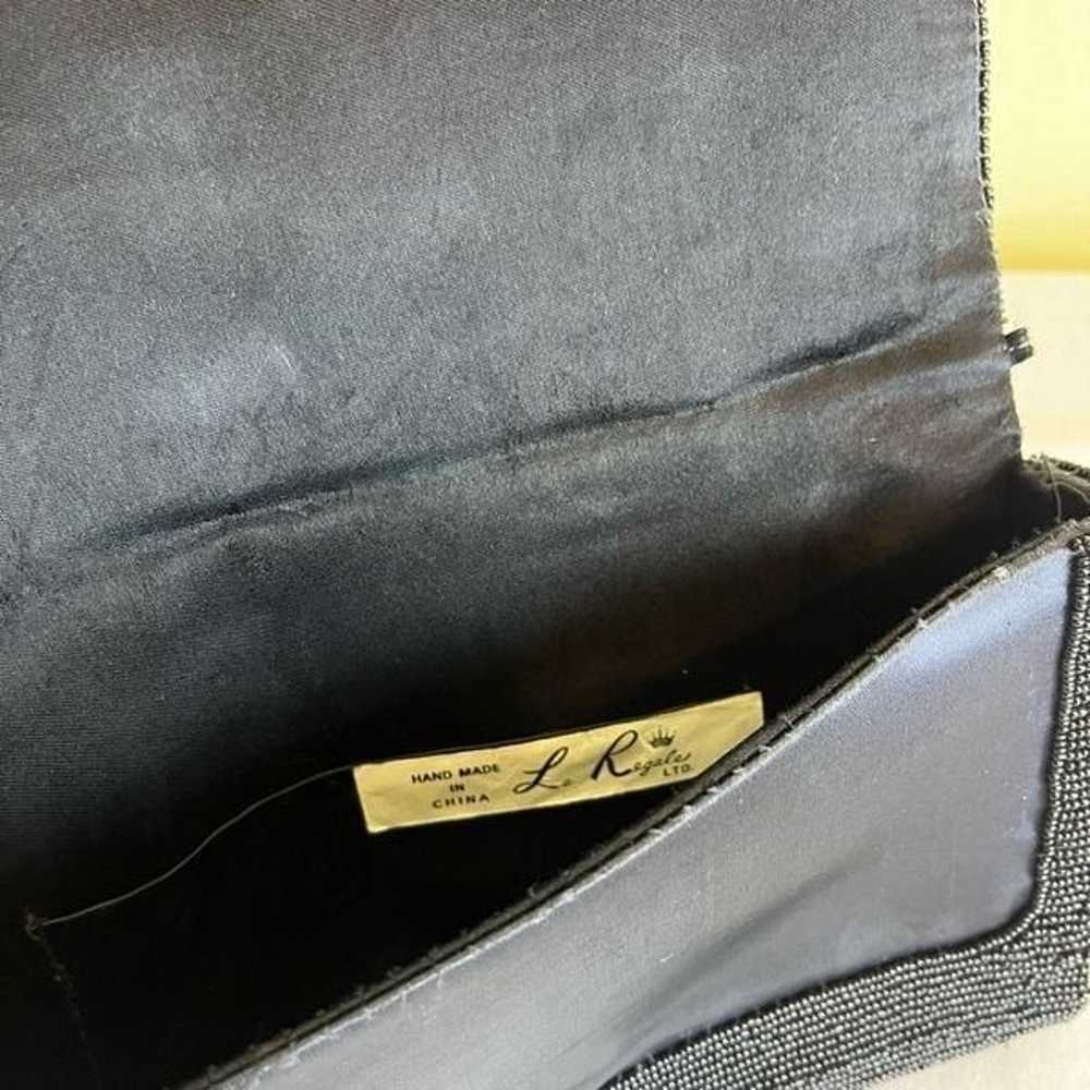 Vintage La Regale Beaded Black Clutch Bag Snap Cl… - image 10
