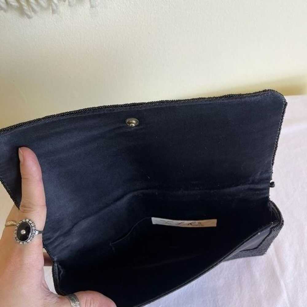 Vintage La Regale Beaded Black Clutch Bag Snap Cl… - image 11