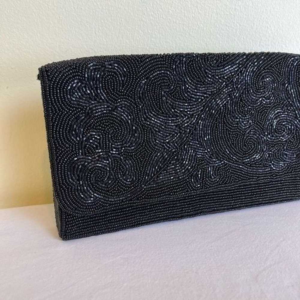 Vintage La Regale Beaded Black Clutch Bag Snap Cl… - image 2
