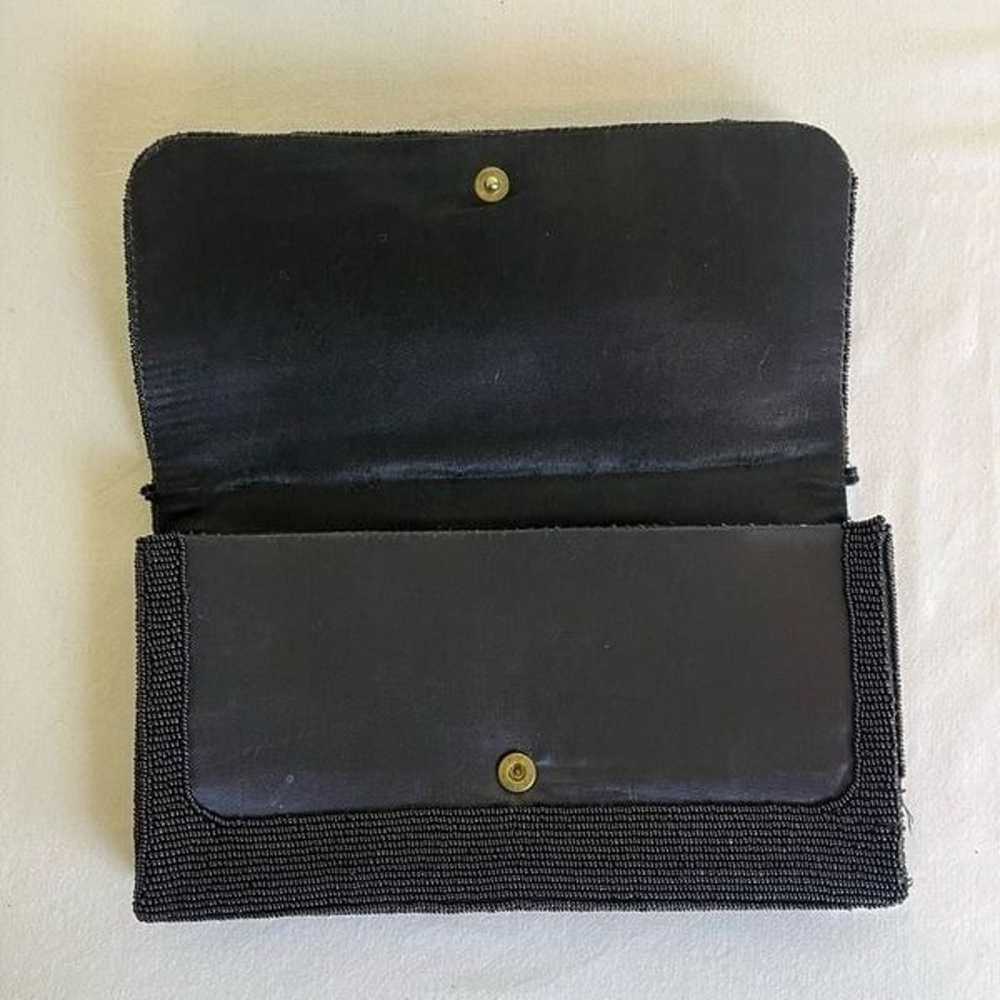 Vintage La Regale Beaded Black Clutch Bag Snap Cl… - image 6