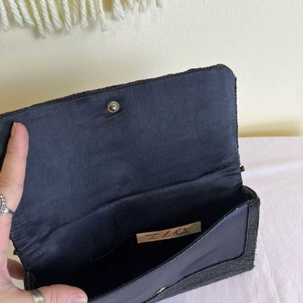 Vintage La Regale Beaded Black Clutch Bag Snap Cl… - image 9