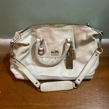 authentic coach, white, leather bag