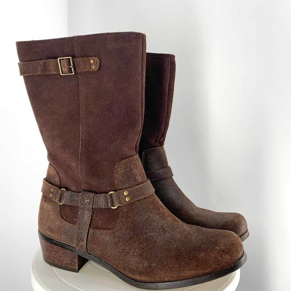 UGG brown suede heeled riding boots sz 6 womens - image 1