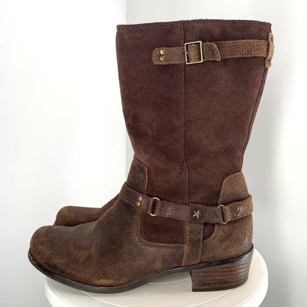 UGG brown suede heeled riding boots sz 6 womens - image 2