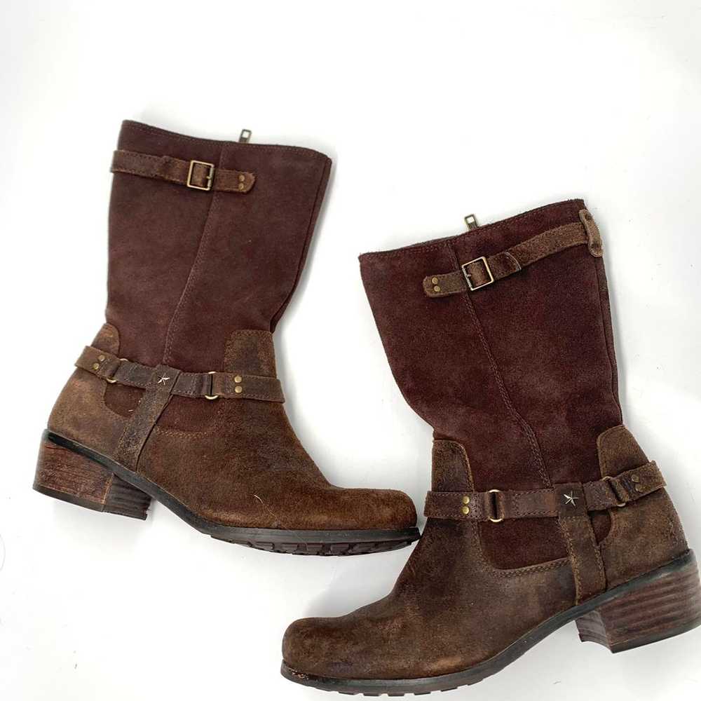 UGG brown suede heeled riding boots sz 6 womens - image 8