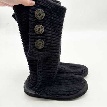 UGG Black Cardy Tall Sweater Knit Button Boots