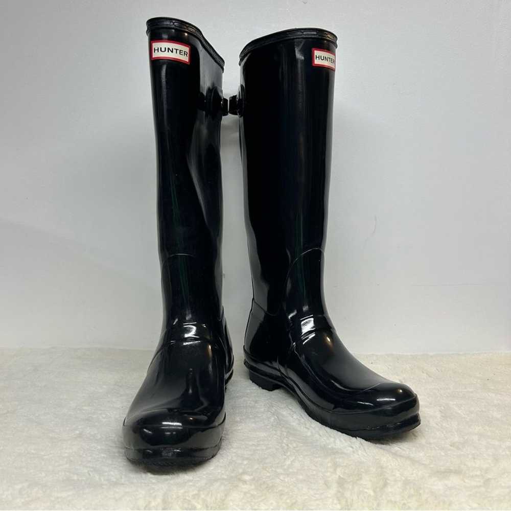 Hunter Tall Rain Boots Black Buckle Back Shiney W… - image 3