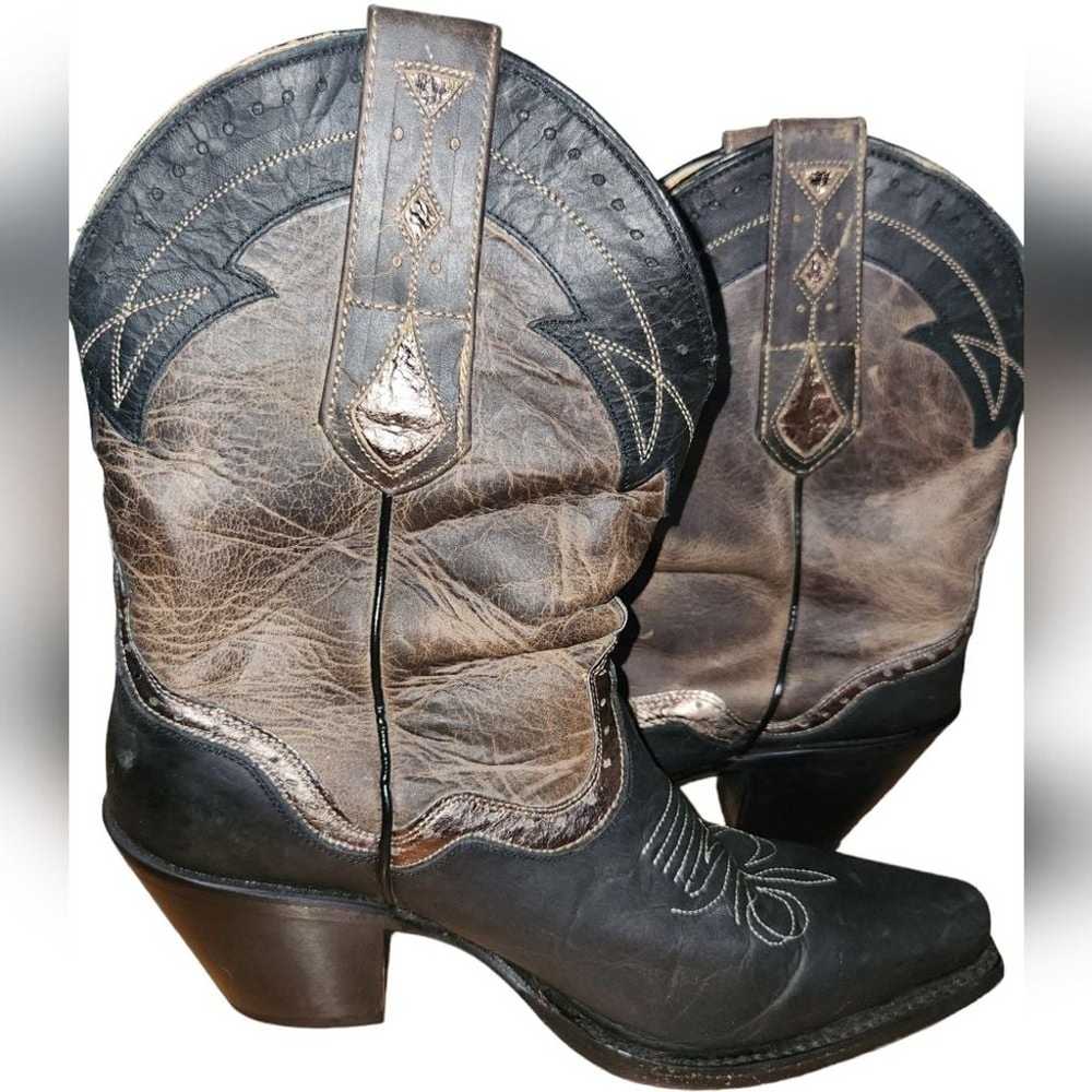 Sterling River Metallic Black Leather Chunky Heel… - image 10