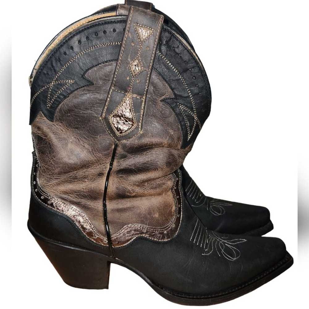Sterling River Metallic Black Leather Chunky Heel… - image 1