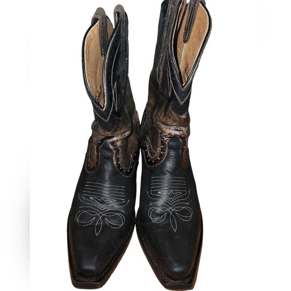 Sterling River Metallic Black Leather Chunky Heel… - image 8