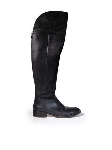 Tory Burch Black Suede Logo Thigh High Boots