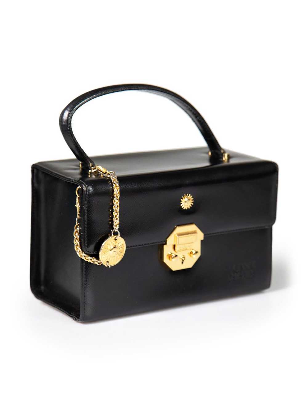 Versace Black Leather Vanity Top Handle Bag - image 2